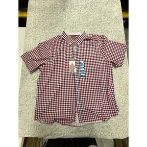 Berkley Jensen Mens XXL Short Sleeve Gingham Button Down Shirt Red Blue 319395